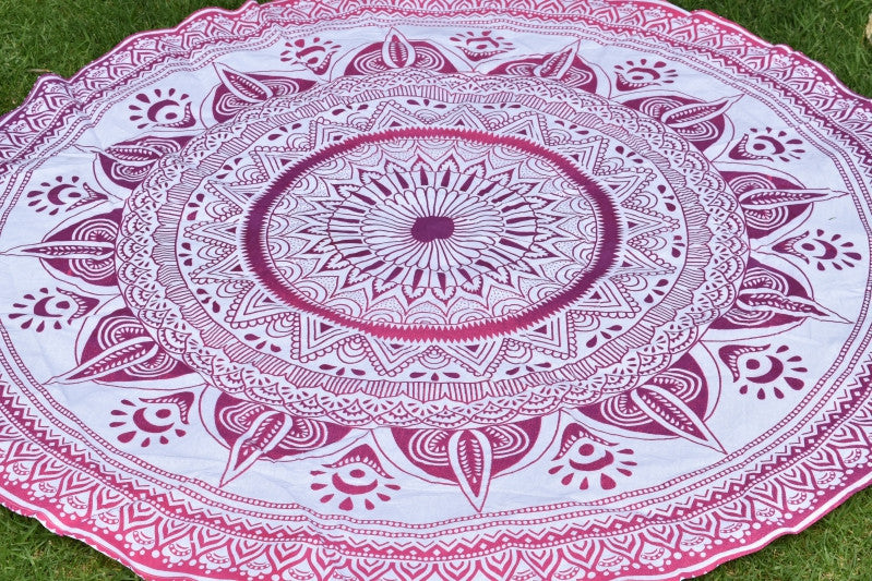 Daisy Pink Ombre Mandala Beach Round Throw - Adore India   