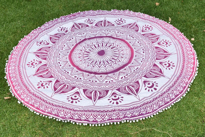 Daisy Pink Ombre Mandala Beach Round Throw - Adore India   