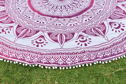 Daisy Pink Ombre Mandala Beach Round Throw - Adore India   