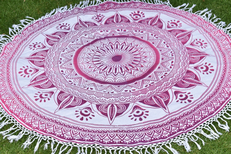 Daisy Pink Ombre Mandala Beach Round Throw