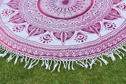 Daisy Pink Ombre Mandala Beach Round Throw