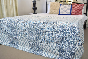 Handmade Hand Block Patchwork Cotton Reversible Kantha Quilt Bedspread Throw