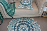 Green Turquoise Mandala Block Print Dhurrie Carpet Rug