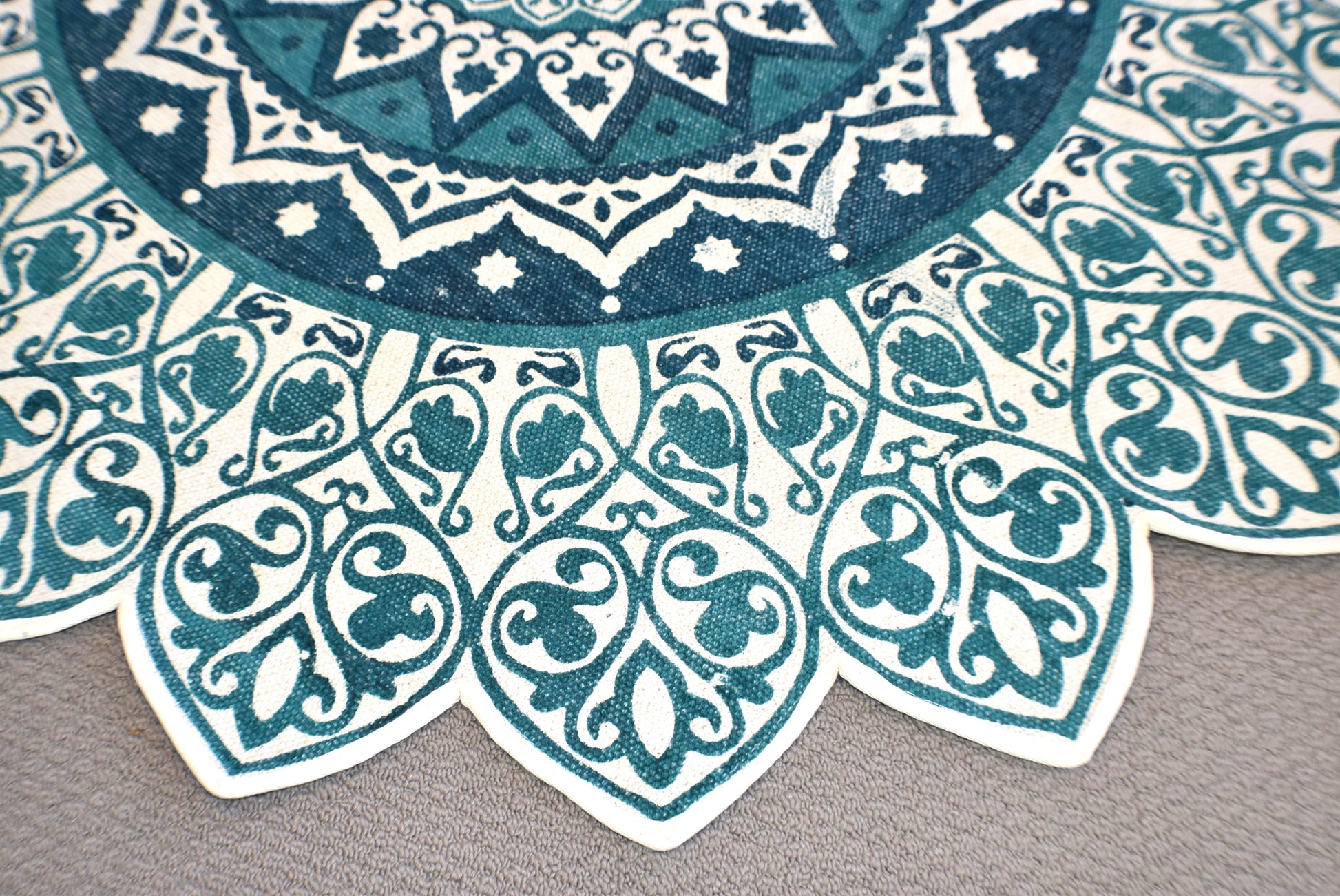 Green Turquoise Mandala Block Print Dhurrie Carpet Rug