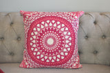 Block Print Pink Daisy Mandala Dari Cushion 50 cms