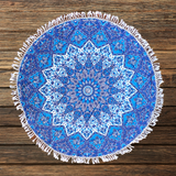 Good Luck Star Blue Mandala Beach Round Throw