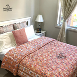 Gold Ganesha Floral Cotton Padded Kantha Bedspread Quilt Comforter
