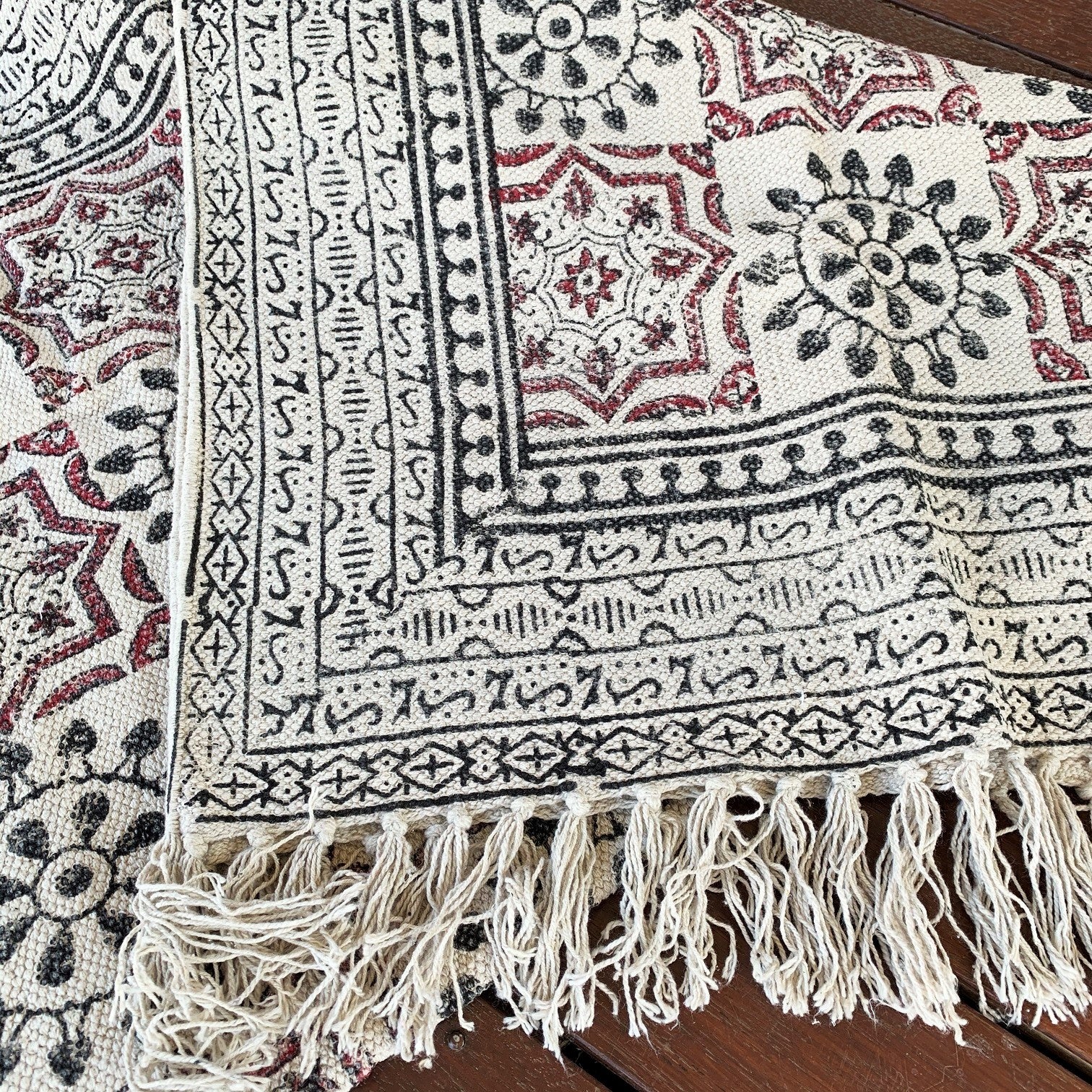 Beautiful Hand Made Shri Mandala Block Print Cotton Dari Carpet