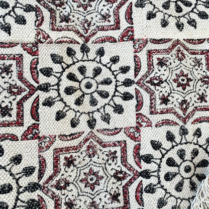 Beautiful Hand Made Shri Mandala Block Print Cotton Dari Carpet