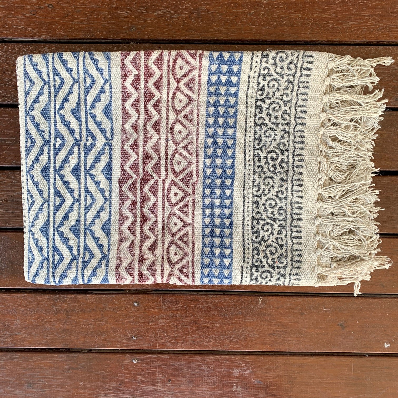 Hand Made Geometrical Block Print Cotton Dari Carpet
