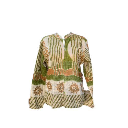 Indian Handmade Reversible Cotton Vintage Kantha Quilted Jacket MED-11