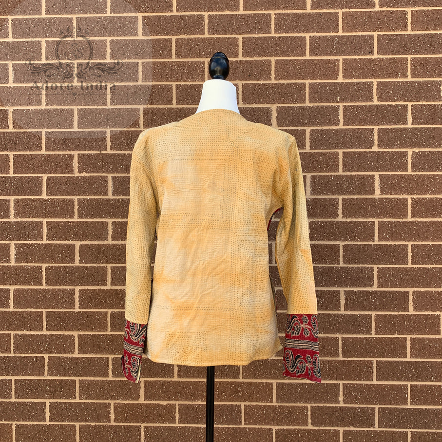 Indian Handmade Reversible Cotton Vintage Kantha Quilted Jacket MED-3