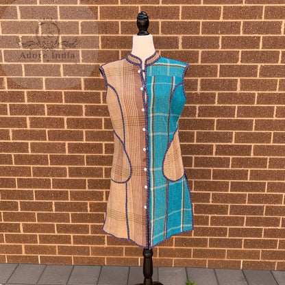 Indian Handmade Reversible Cotton Vintage Kantha Quilted Jacket MED-8