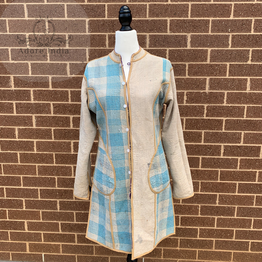 Indian Handmade Reversible Cotton Vintage Kantha Quilted Jacket MED-15