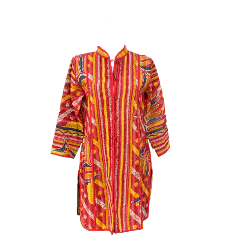 Indian Handmade Reversible Cotton Vintage Kantha Quilted Jacket MED-4
