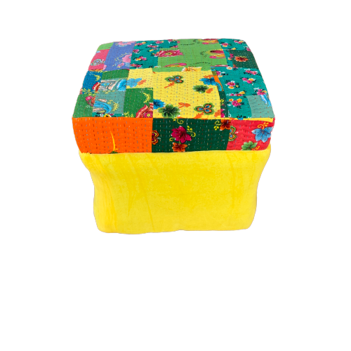 Bohemian Kantha Patchwork Decorative Vintage Footrest Stool Seat