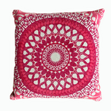 Block Print Daisy Pink Mandala Cotton Dari Cushion 50 cms