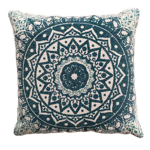 Block Print Daisy Green Mandala Cotton Dari Cushion 50 cms