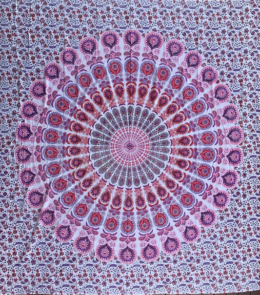 Beautiful Harmony Pink Cotton Mandala  Large Bohemian Throw - Adore India   