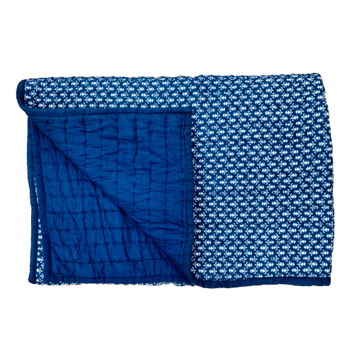Indigo Royal Print Cotton Reversible Padded Baby Quilt Bedspread