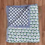 Umbrella Print Cotton Reversible Baby Kantha Quilted Cot Crib Set