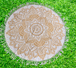 Bohemian Gold Printed Cotton Mandala Beach Roundie