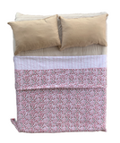 Handmade Pink Flower Block Print Cotton Kantha Quilt Bedspread