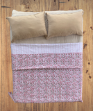 Handmade Pink Flower Block Print Cotton Kantha Quilt Bedspread