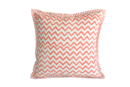 Zigzag Coral Hand Block Print Cushion Cover
