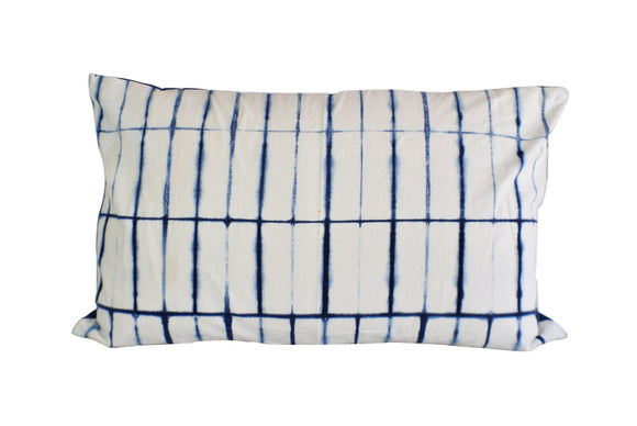 Hand Made Indigo Tie and Dye Stripe White Pillow Cover