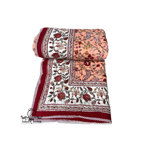 Fruity Grey Floral Cotton Padded Kantha Bedspread Quilt Comforter