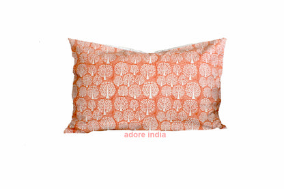 Tree of Life Coral Peach Hand Block Print Cushion 2Pcs