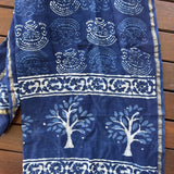 Indian Handmade Indigo Chanderi Vintage Silk Tree of Life Boho Scarf Stole