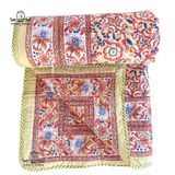 Yellow Ganesha Floral Cotton Padded Kantha Bedspread Quilt Comforter