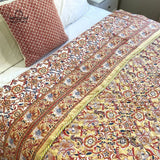 Yellow Ganesha Floral Cotton Padded Kantha Bedspread Quilt Comforter
