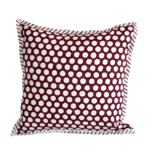 Burgundy Dot Hand Block Print Cushion Cover 40cms - Adore India   