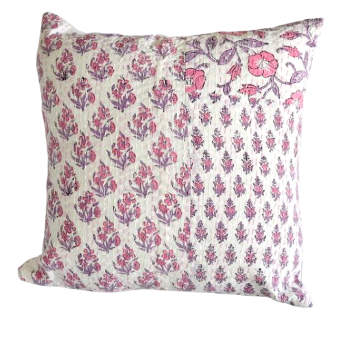 Pink Hand Block Printed Patchwork Cushion Cover