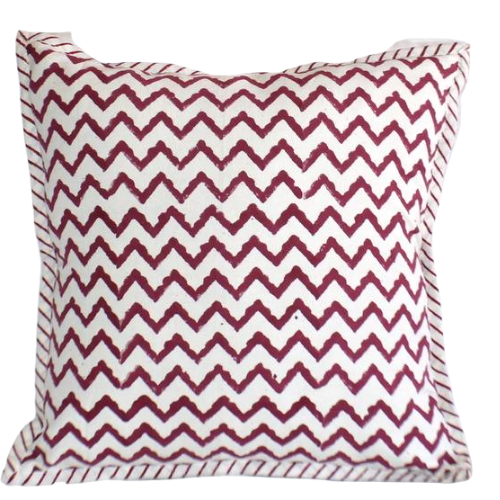 Zigzag Burgundy Hand Block Print Cushion Cover 40cm