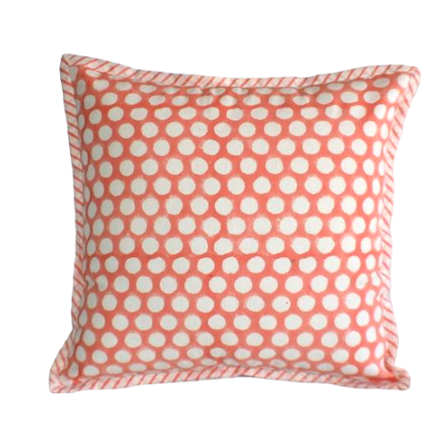 Coral Dot Hand Block Print Cushion Cover 40cms