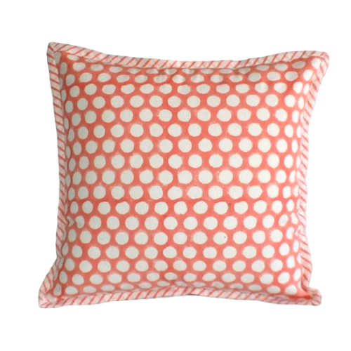 Coral Dot Hand Block Print Cushion Cover 40cms - Adore India   