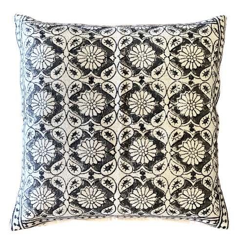 Floral Block Print Cotton Dari Cushion Cover Euro Size 65x65cm - Adore India   