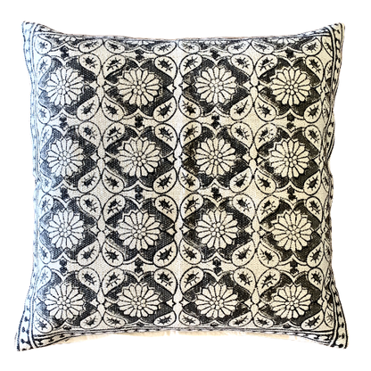 Floral Block Print Cotton Dari Cushion Cover Euro Size 65x65cm - Adore India   