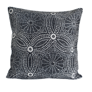 Cotton Black Flower Block Print Cotton Dari Cushion Cover 45cm