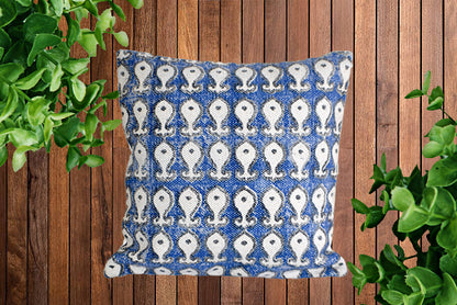 Indigo Block Print Cotton Dari Cushion Cover 45cm - Adore India   