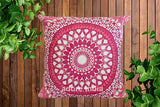 Block Print Pink Daisy Mandala Dari Cushion 50 cms