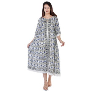 Cicely Hand Block Printed Soft Cotton Dress Maxi