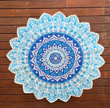 Handmade Blue Mandala Block Print Cotton Dhurrie Carpet Rug