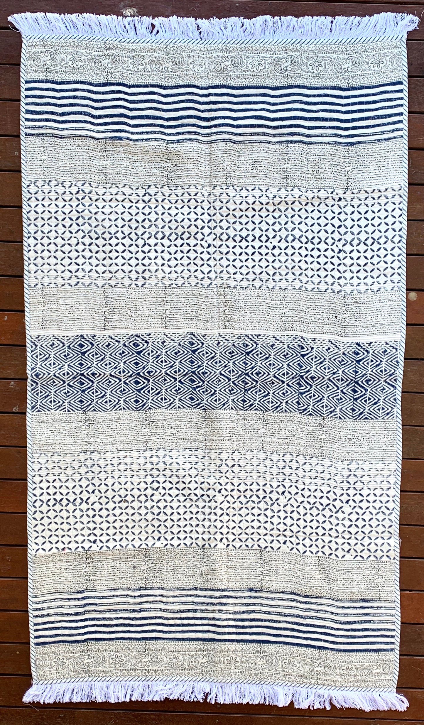 Handmade Padded Geometrical Block Printed Cotton Carpet Rug