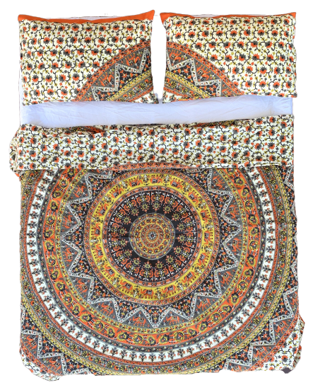 Vibrant Good Luck Orange Mandala Quilt Cover Set - Adore India   