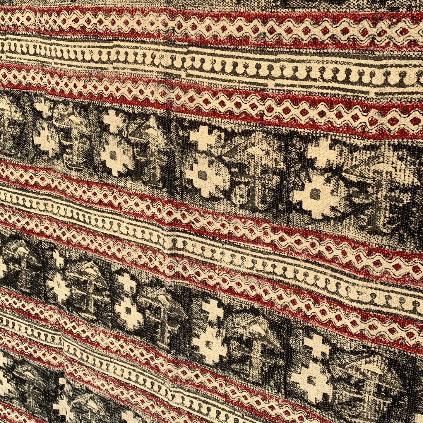 Handmade Beautiful Black Holy Block Print Cotton Dari Carpet